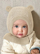 Шапка-шлем вязаная AmaroBaby Pure Love Warm зимняя с утеплителем молочный 44