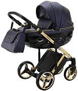 Детская коляска Adamex Chantal Special Edition Deluxe 2 в 1 C108 (СИН.ПЕРЛ.КОЖА ЗОЛОТ РАМА)