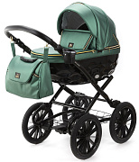 Детская коляска Adamex Chantal Retro Deluxe 2 в 1 C105B  (ИЗУМРДНАЯ 100% КОЖА-ЗОЛОТЫЕ МОЛНИИ)