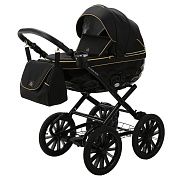 Детская коляска Adamex Chantal Retro 2 в 1 C1-A  (ЧЕРНЫЙ+ЗОЛОТЫЕ МОЛНИИ)