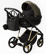Детская коляска Adamex Quantum SE Exclusive 2 в 1 Q-DW518 (ЧЕРНЫЙ+ЗОЛОТОЙ ОРНАМЕНТ+ЗОЛОТО РАМА)